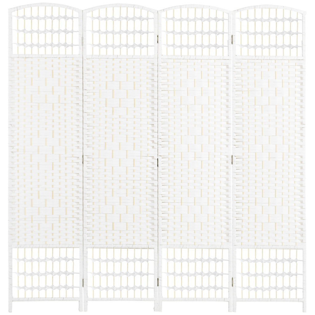 4 Panel Folding Room Divider, Portable Privacy Screen, Wave Fiber Room Partition for Home Office, White