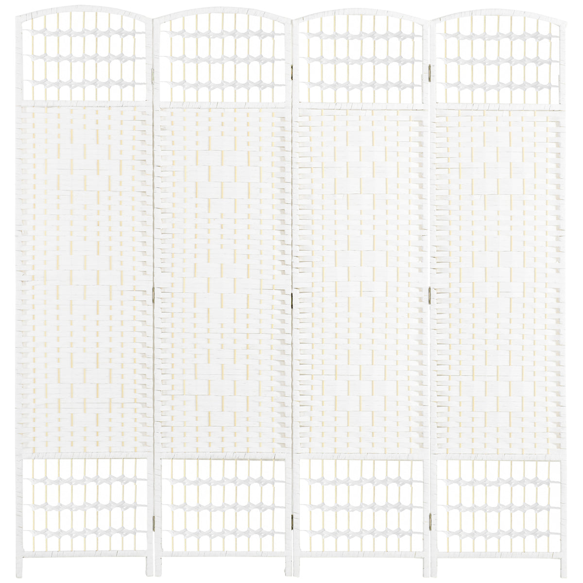 4 Panel Folding Room Divider, Portable Privacy Screen, Wave Fiber Room Partition for Home Office, White