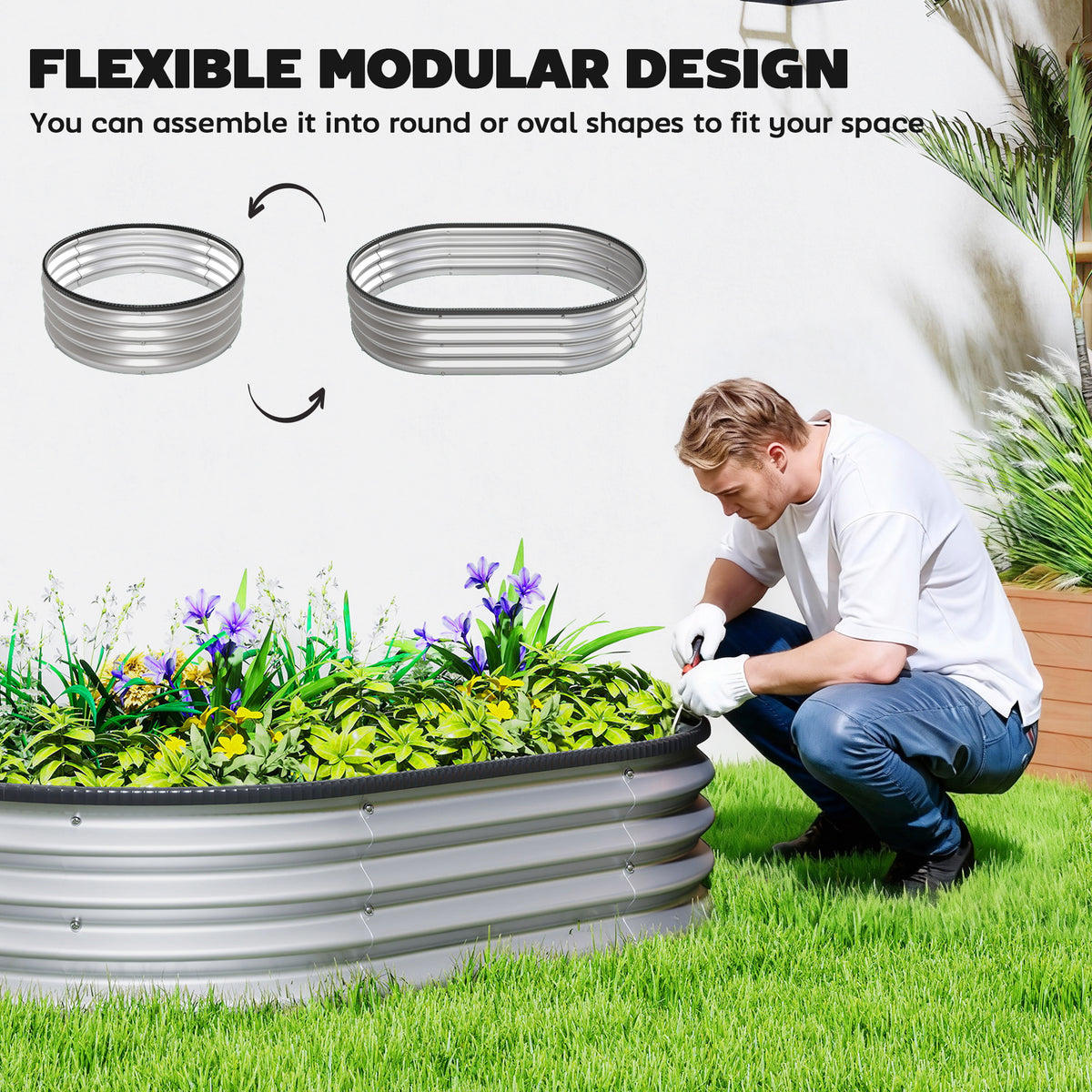 Galvanized Raised Garden Bed, 5 x 3 x 1 ft Modular Metal Garden Beds with Rubber Strip Edging, Silver