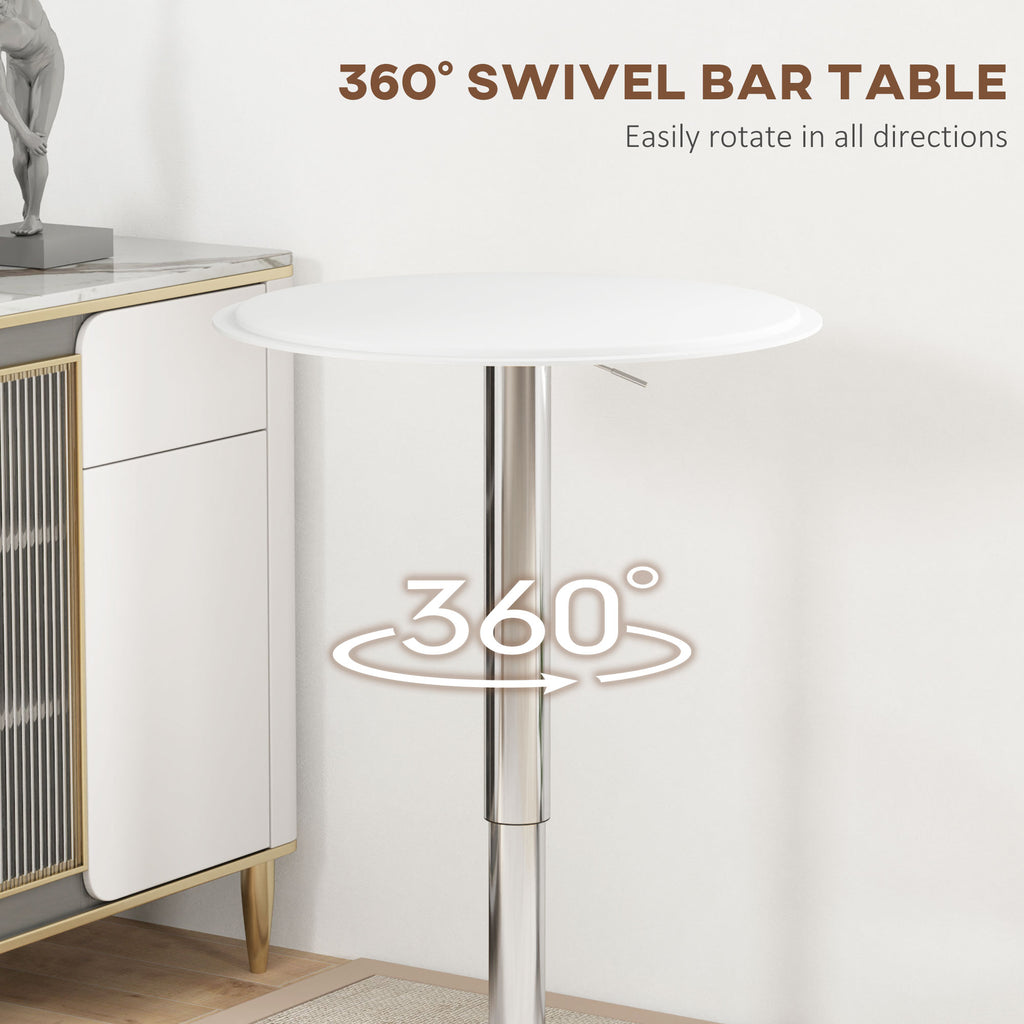Modern Round Bar Table Adjustment Height Home Pub Bistro Desk Faux Leather Covered Wooden Top Chrome Base Black