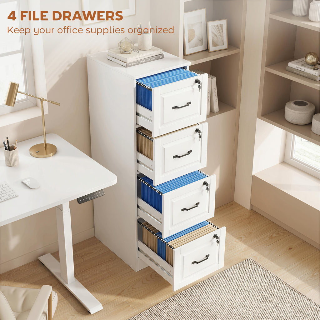 3 Drawer File Cabinet with Lock, Vertical Filing Cabinet with Adjustable Hanging Bars for A4 and Letter Size, Black