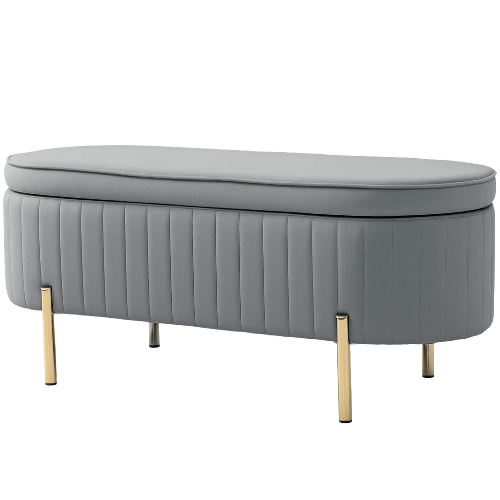 Upholstered Bedroom Bench, Channel Tufted Ottoman Bench with Thick Padding and Metal Legs, Grey