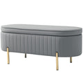 Upholstered Bedroom Bench, Channel Tufted Ottoman Bench with Thick Padding and Metal Legs, Grey