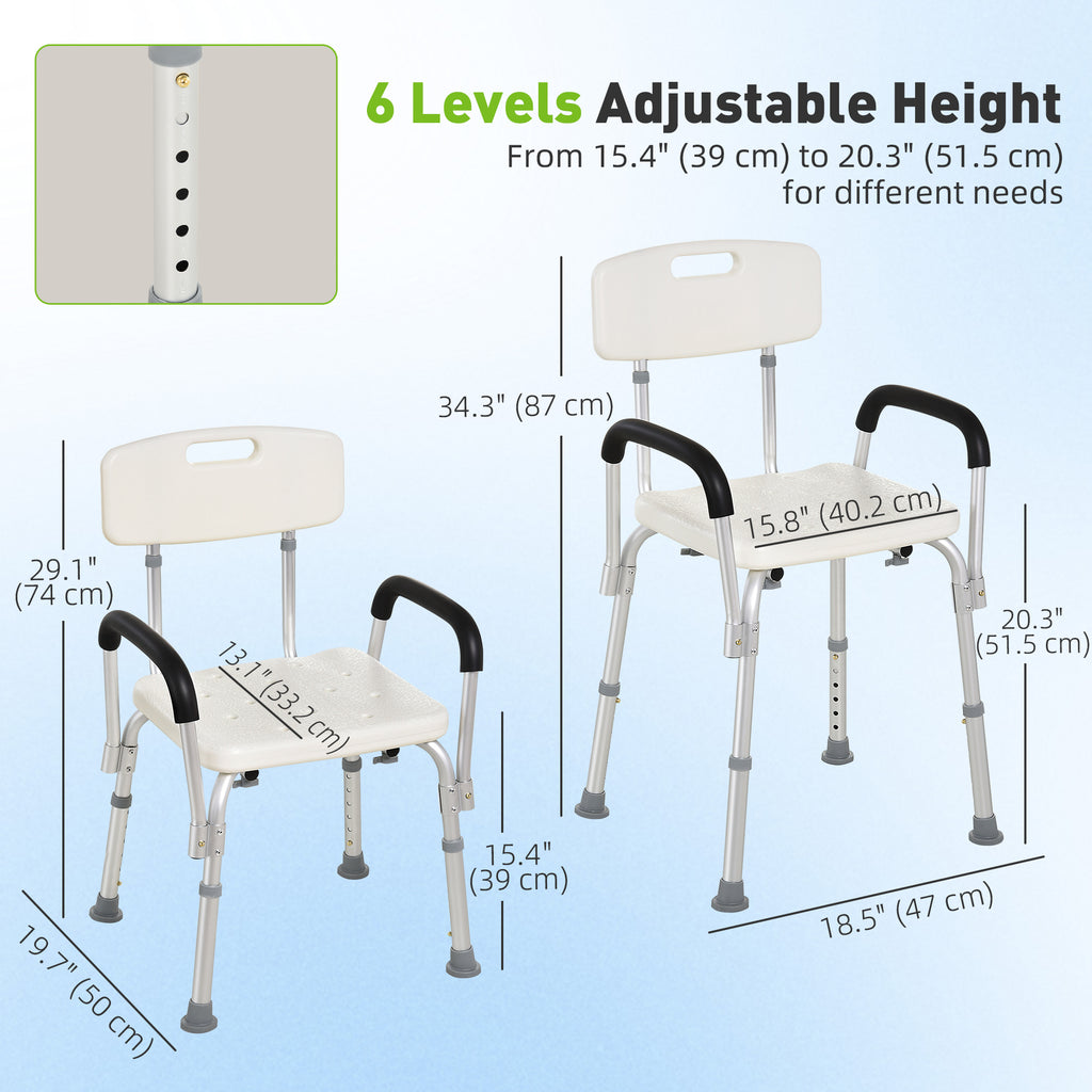 Adjustable Medical Shower Chair with Back, Bathtub Bench Bath Seat with Padded Arms, Non Slip Tub Safety for Disabled, Seniors, Elderly