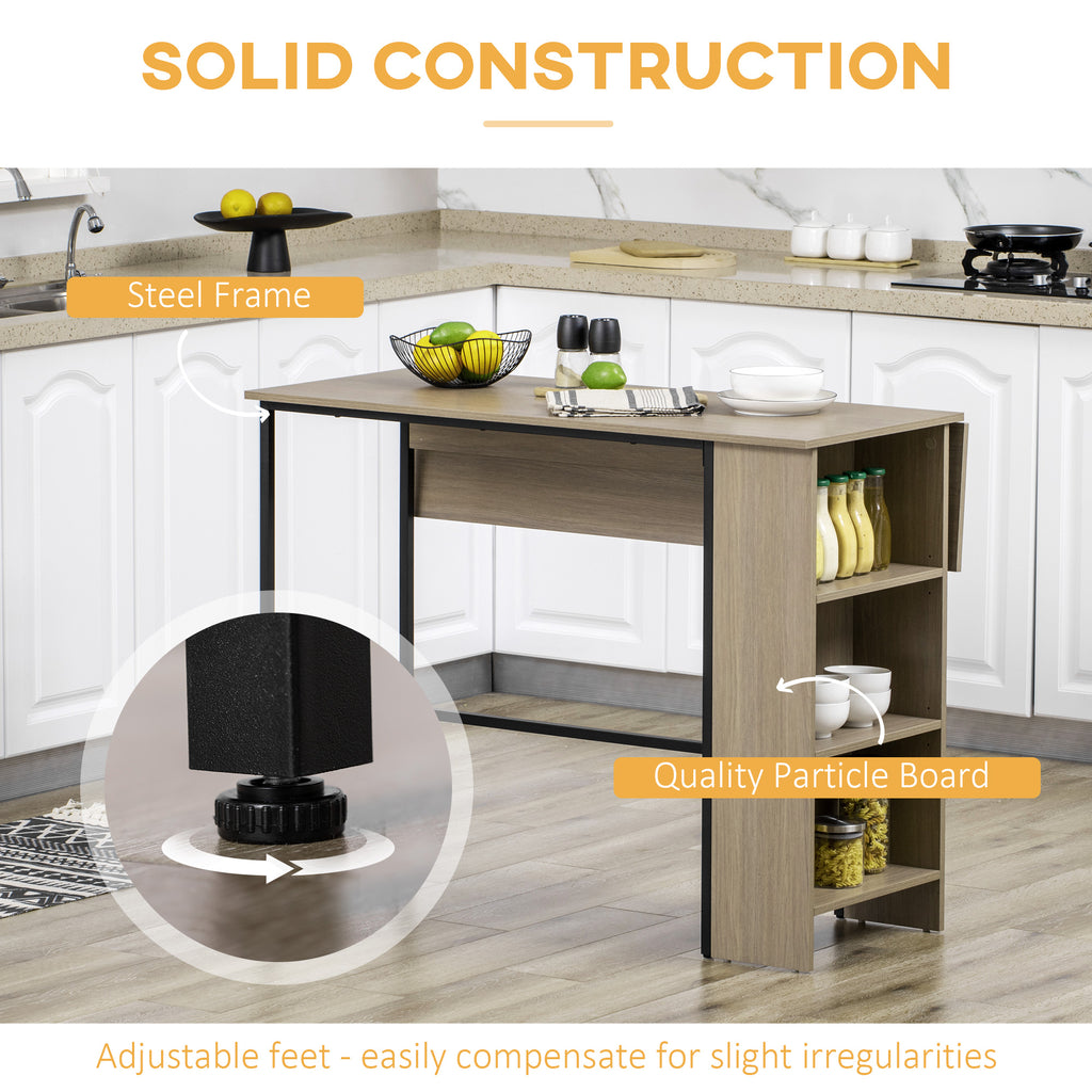 Counter Height Table with Drop Leaf, Extendable Bar Table with Adjustable Storage Shelf, Light Grey