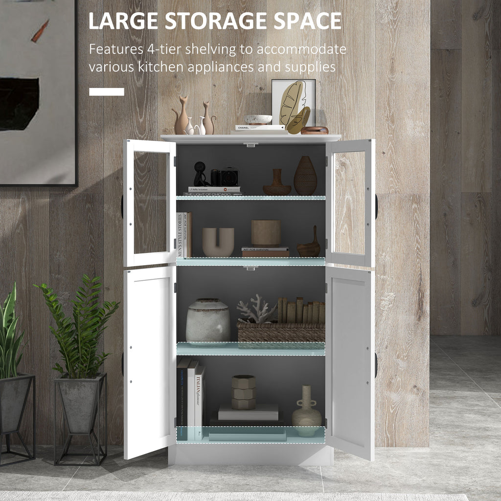 Modern Sideboard Cabinet, Freestanding Sideboards and Buffets with Glass Doors, 4-tier Shelving and Adjustable Shelves