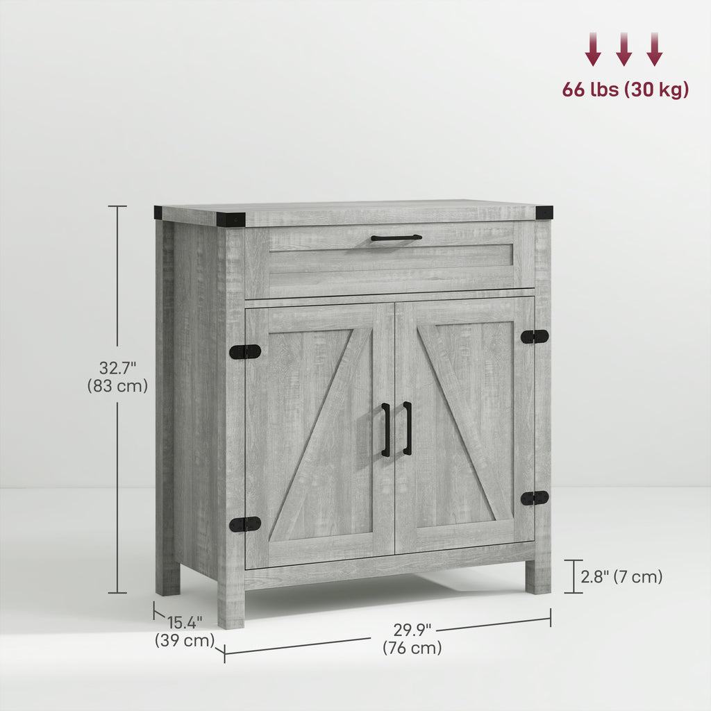 Farmhouse Kitchen Storage Cabinet, Sideboard Buffet Cabinet with 2 Rustic Barn Doors and Drawer, Oak