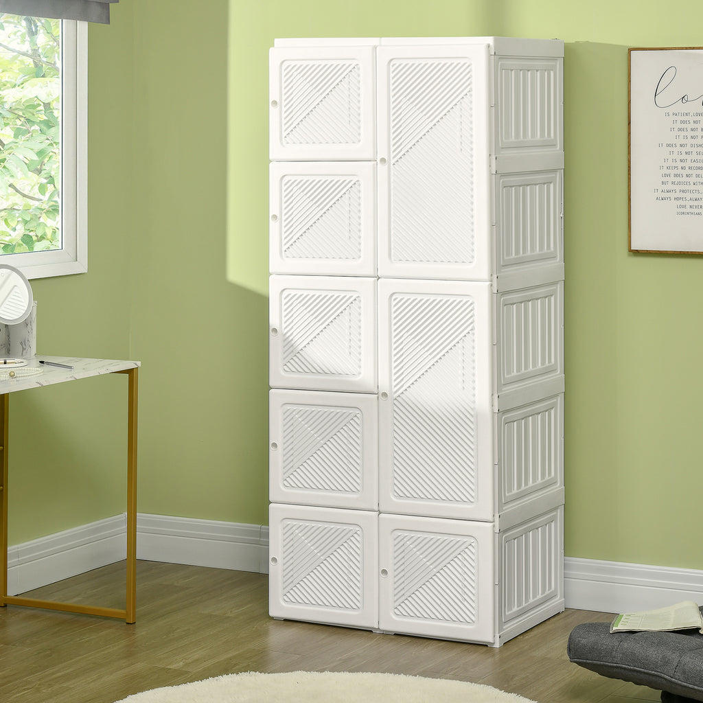 Portable Wardrobe Closet, Folding Bedroom Wardrobe, Clothes Storage Organizer with 8 Cube Compartments, White