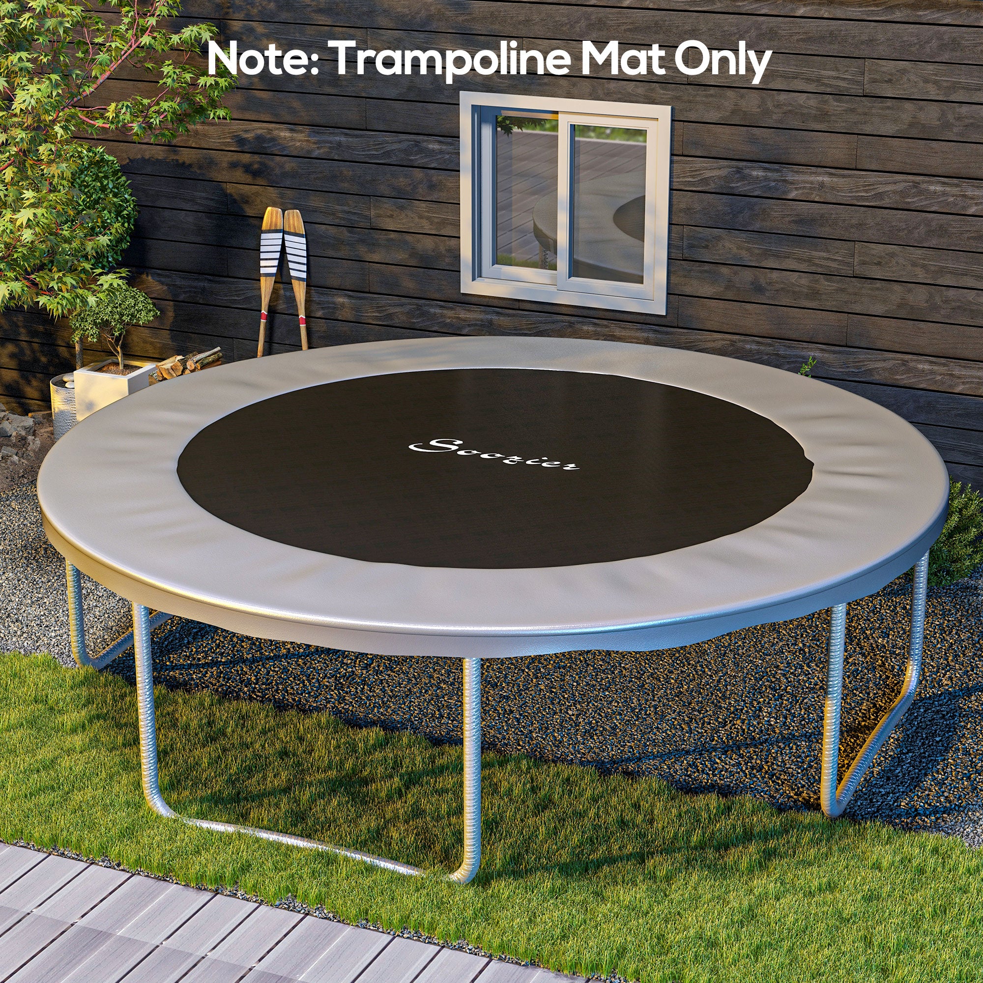 Soozier Trampoline Replacement Mat, Fits 14' Trampoline w/ 80 V-Hooks & 5.5" Springs (Spring & Frame not Included), Black
