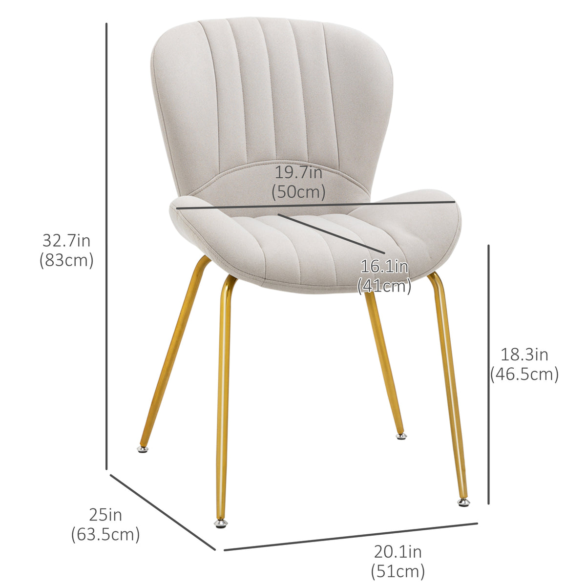 Dining Chairs Set of 2, Modern Accent Chair with Cushioned Backrest, Upholstery for Living Room, Cream White