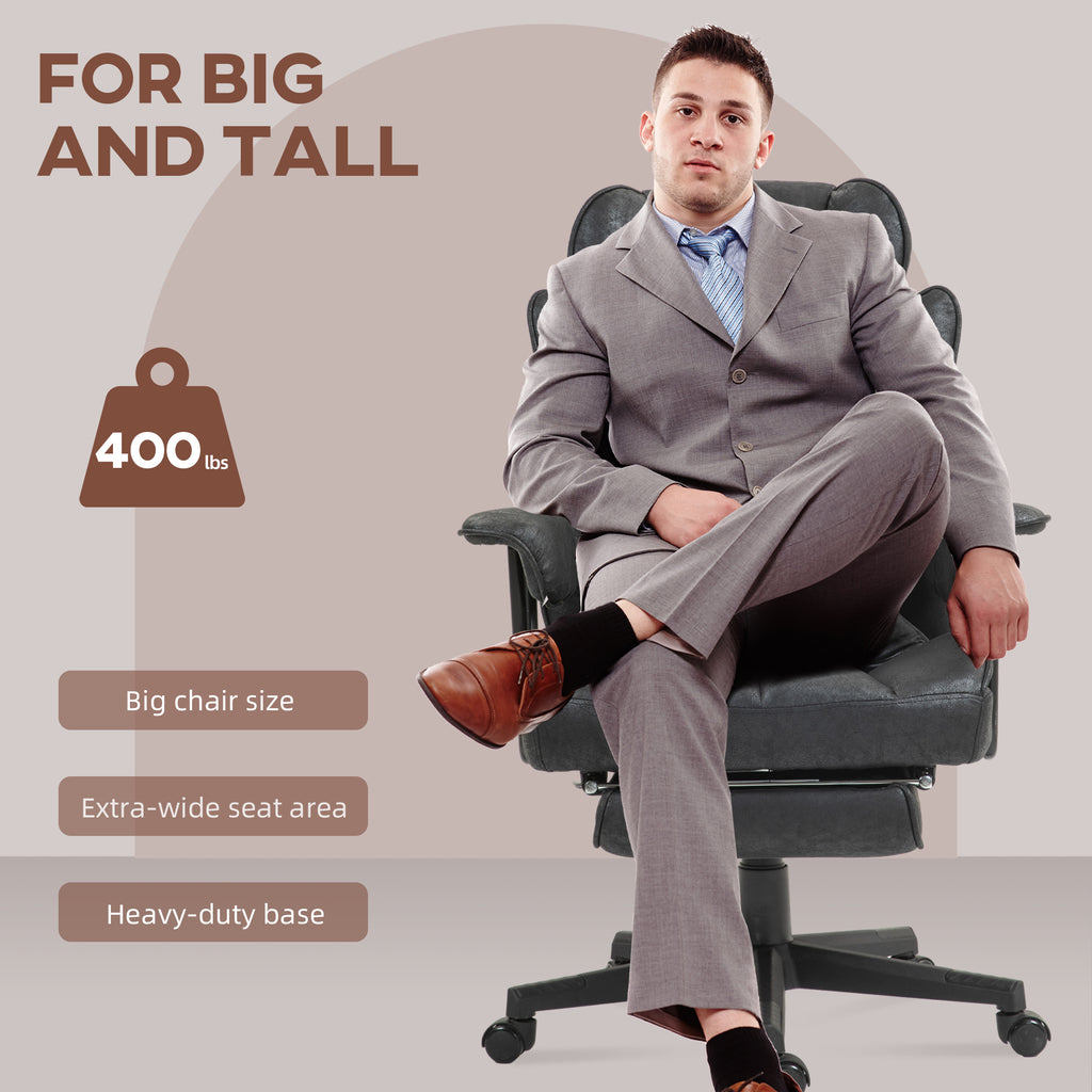 Big and Tall Office Chair with Foot Rest, 400LBS High Back Desk Chair with Padded Armrests, Lumbar Support, Black
