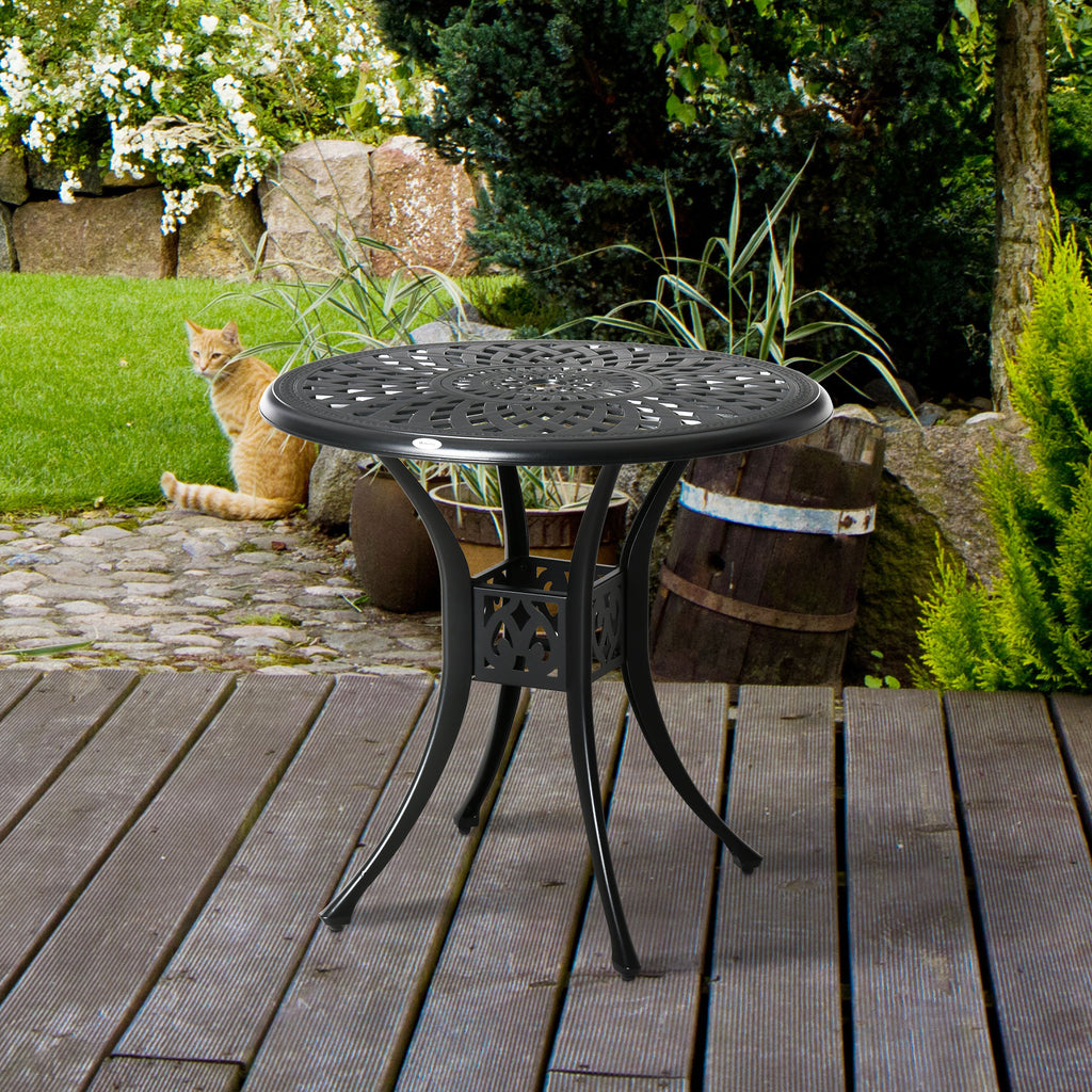 30-inch Round Patio Dining Table with Umbrella Hole Cast Aluminium Outdoor Bistro Table, Black