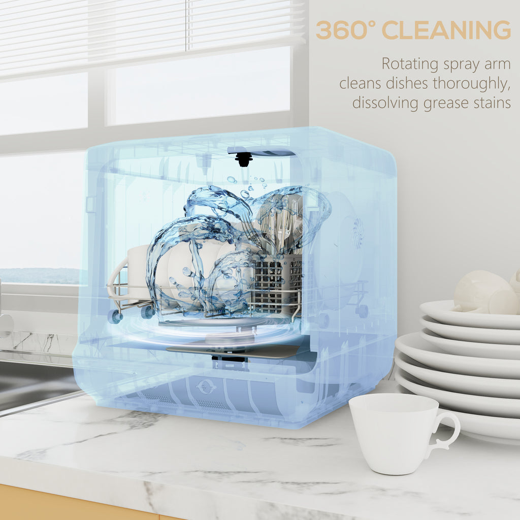 Portable Dishwasher, Counter Dishwasher with 4 Place Settings, 5 Washing Programs, Air-Dry Function, 6L Water Tank