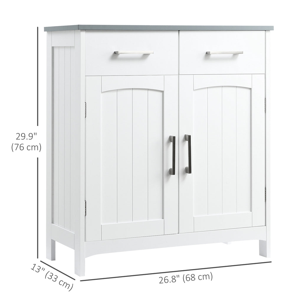 Freestanding Bathroom Cabinet, Storage Cupboard with 2 Drawers, Double Doors, Adjustable Shelf, White
