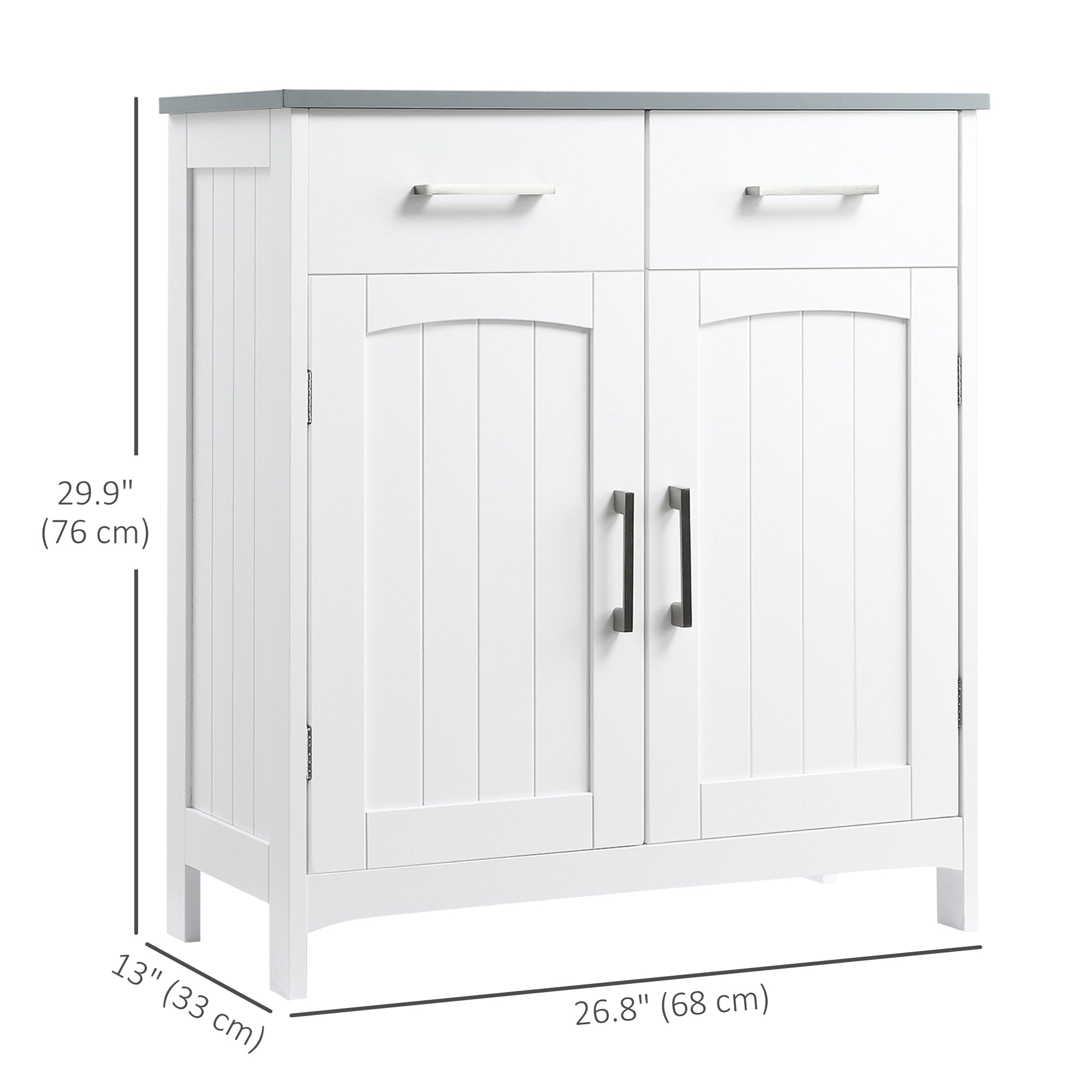 Freestanding Bathroom Cabinet, Storage Cupboard with 2 Drawers, Double Doors, Adjustable Shelf, White