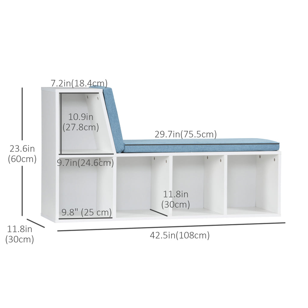 Multi-Purpose Bookshelf with 5 Cubes, 5-Cubby Bookcase with Cushioned Reading Nook and Storage Shelves, Grey