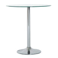 Round Dining Table, Modern Pub Table with Tempered Glass Top, Galvanized Metal Base, Small Dining Table, Silver