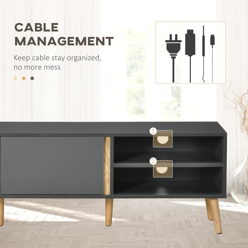 TV Stand for TVs up to 55", TV Cabinet with Shelves and Cable Holes, Entertainment Unit for Living Room, Dark Grey