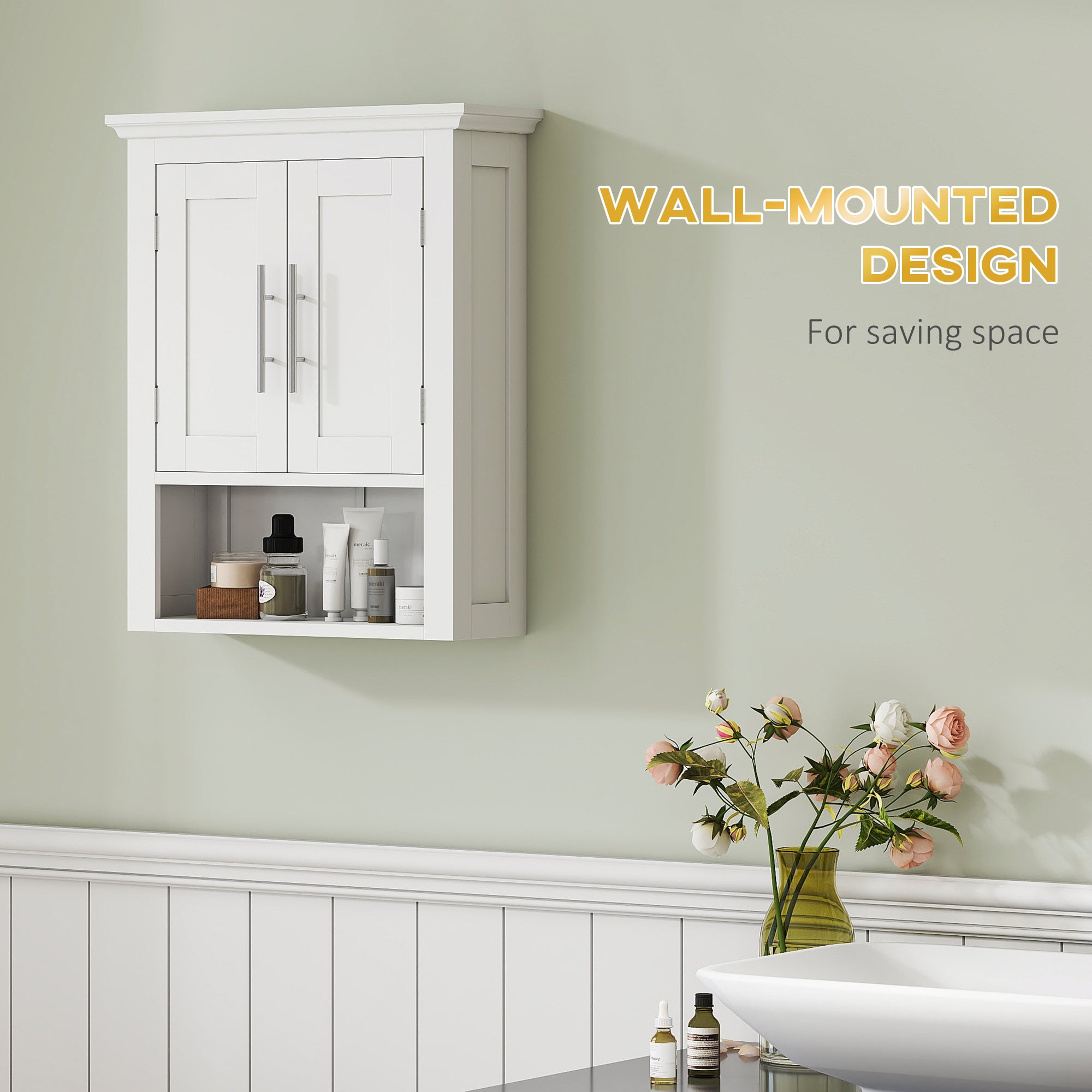 Bathroom Wall Cabinet, Medicine Cabinet, Toilet Storage Cabinet with Shelf for Living Room and Entryway, White