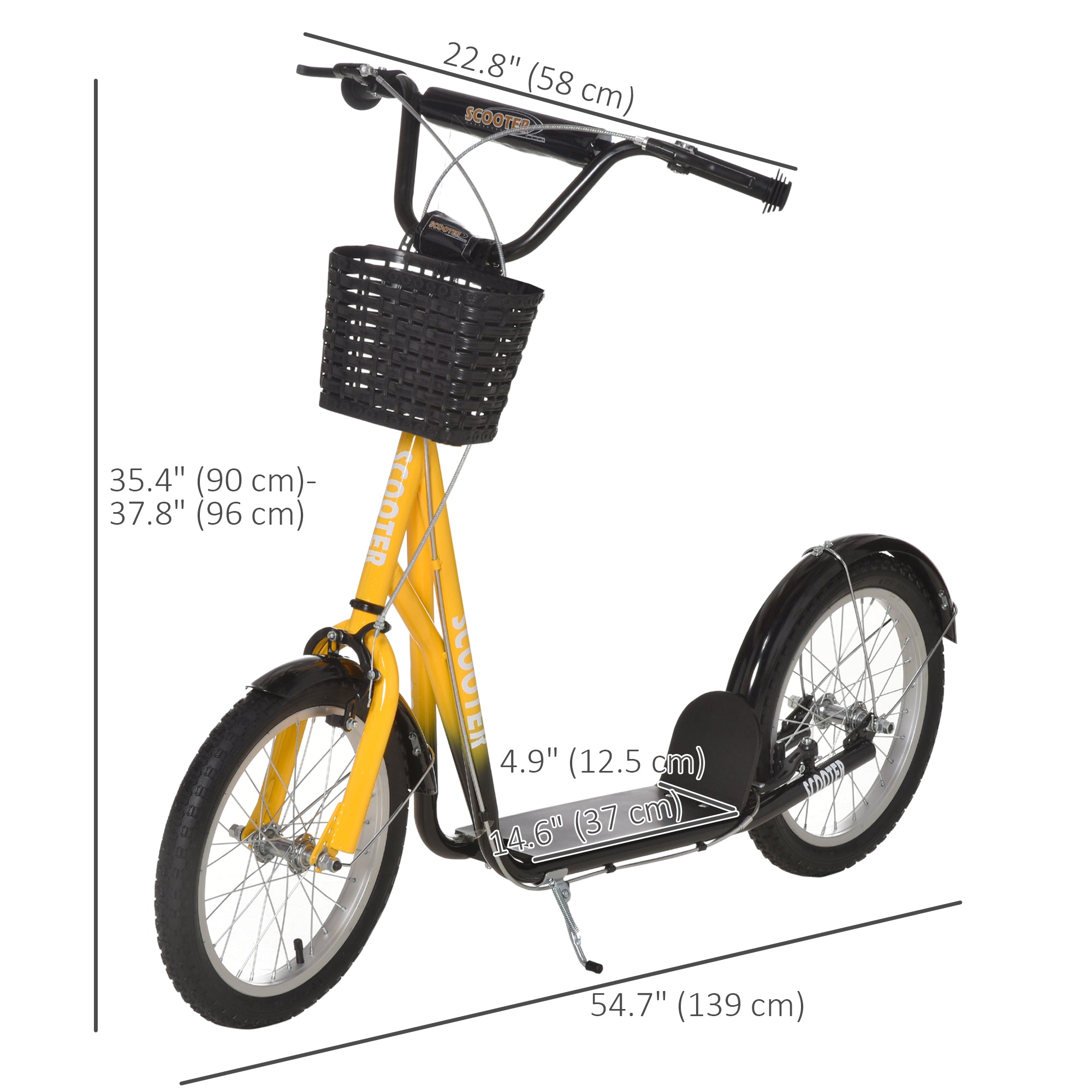 Aosom Kick Scooter with Adjustable Handlebar, Kids Scooter with 2 Brakes Basket Cupholder 16" Inflatable Rubber Tyres Orange