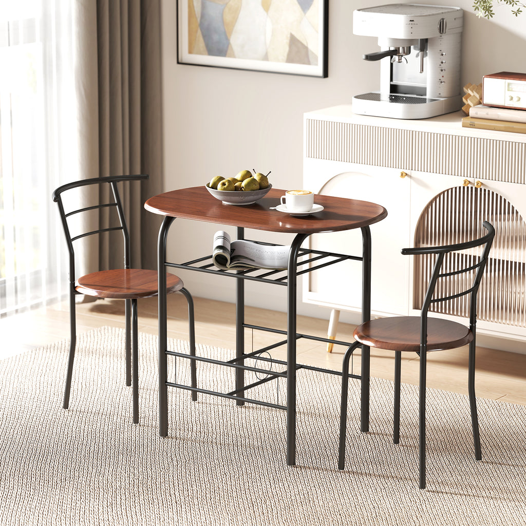 Dining Table Set of 3, 31.5" Kitchen Table and Chairs Set for 2 with Shelf, for Small Space, Dining Room, Living Room