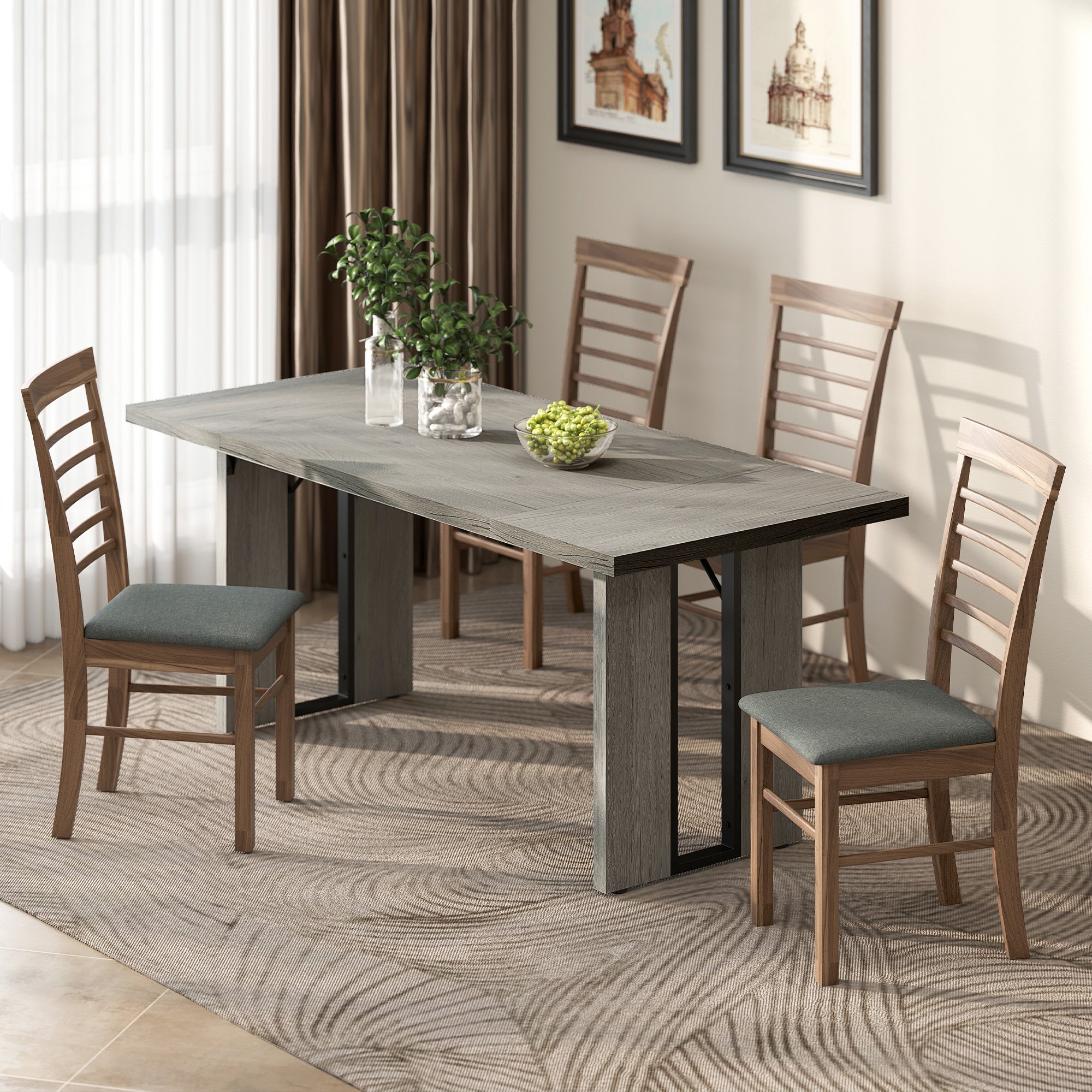 Industrial Kitchen Table for 8, 71" Rectangular Dining Table with Thick Tabletop for Dining Room, Grey Wood Finish