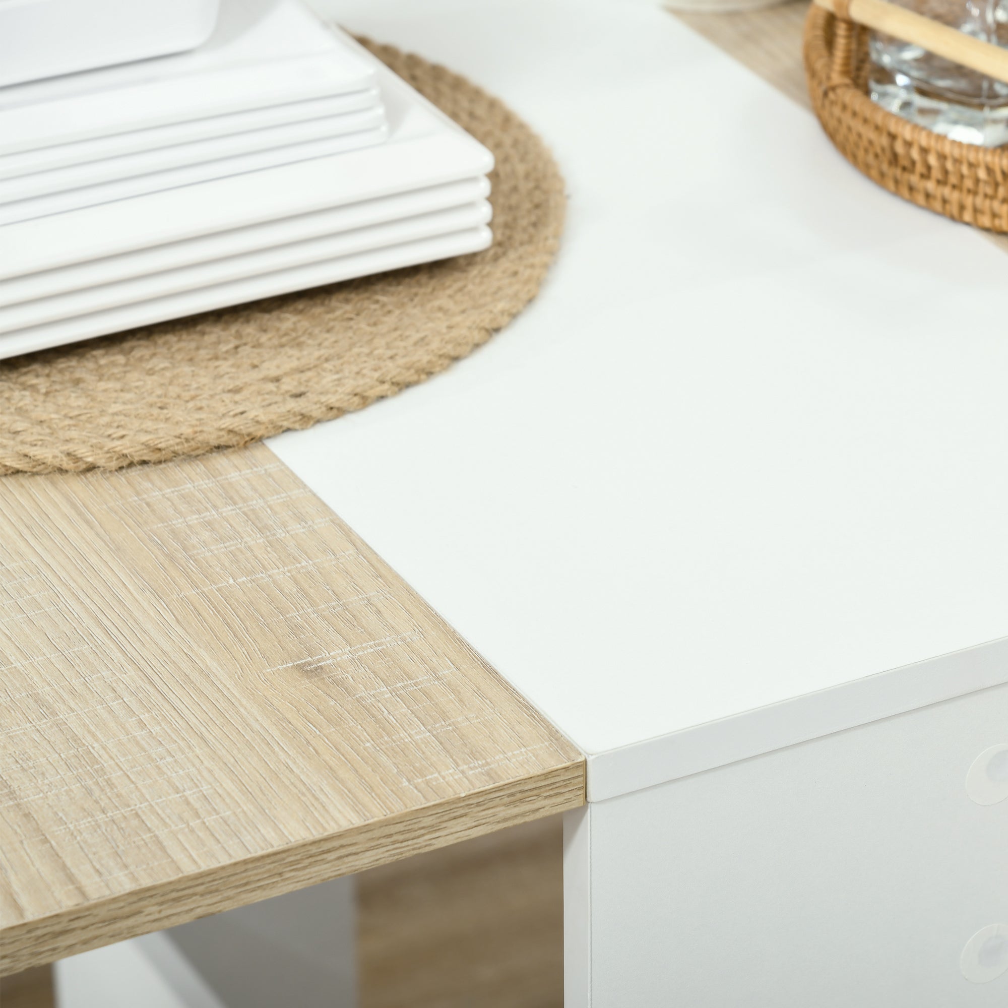 Drop Leaf Dining Table Wood Folding Table Multi-Use Side Table Dining Desk Space Saving Table, White/Oak