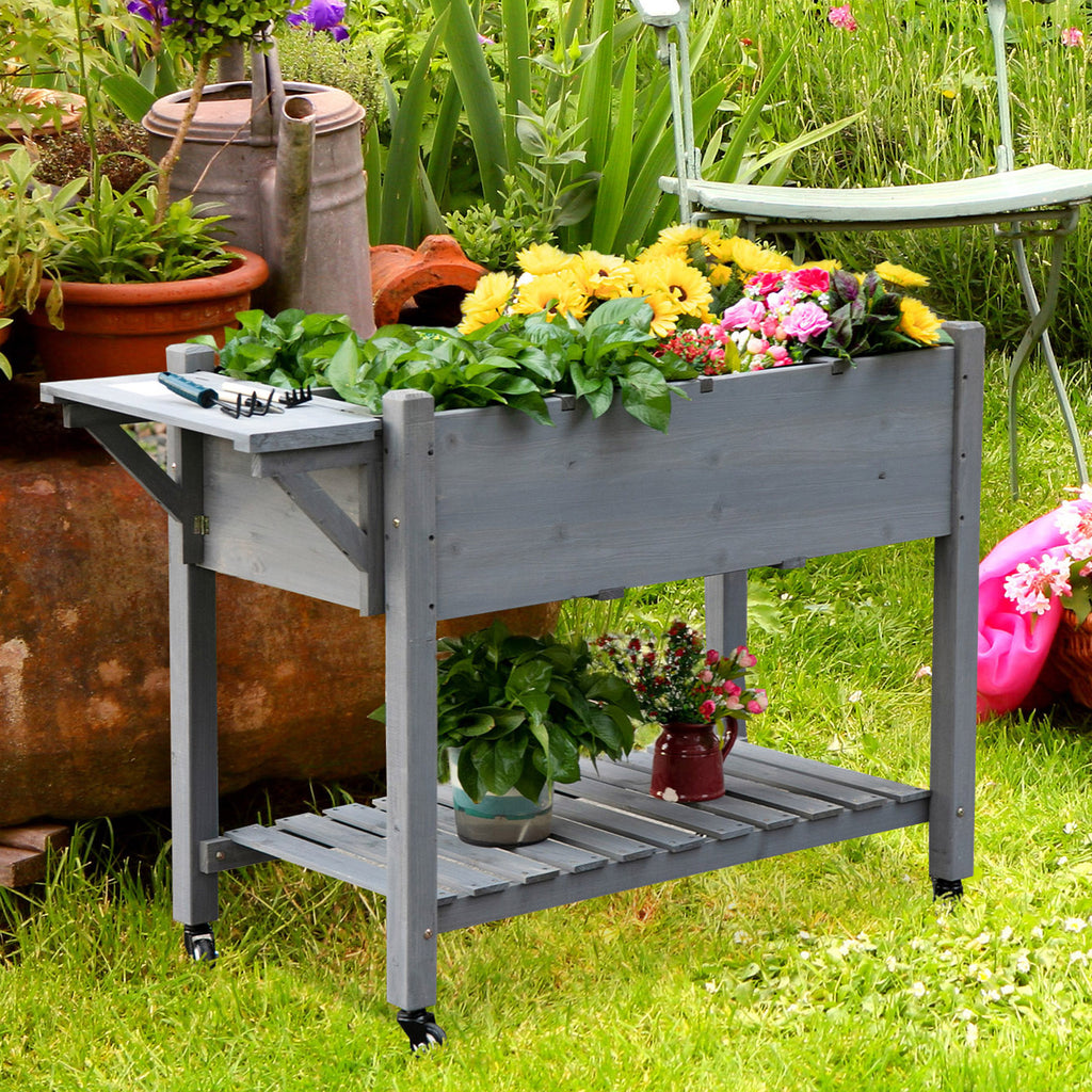 Raised Garden Bed with 8 Grids and Storage Shelf, Elevated Planter Box with Legs, for Vegetables Flowers Herbs, Brown