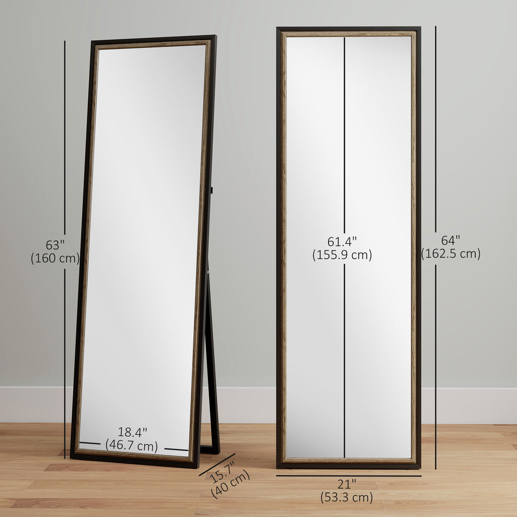 ሙሉ ቁመት መስታወት፣ 64" x 21" ርዕሰ ምስሊ ሙሉ ኣካል መስታወት ምስ ድርብ-ቀለም ፍሬም ንክፍሊ ድቃስ፣ ጸሊም