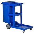 Commercial Janitorial Cart with 3 Tier Shelves, Professional Cleaning Cart with Rubbish Bag with Lid and Mop Mount for Hotel, Restaurant, Office, Blue