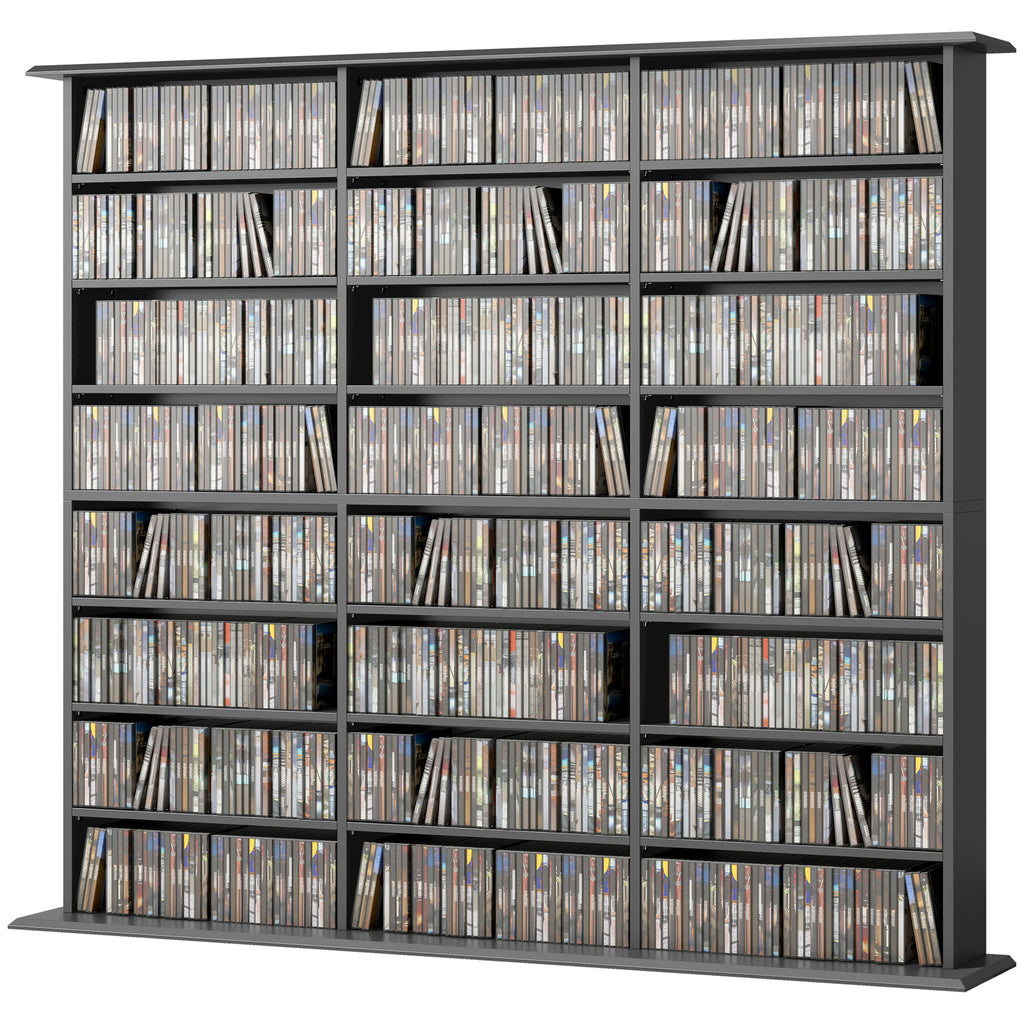 Media Storage Cabinet, 8-Tier DVD Shelf with 18 Adjustable Shelves, Holds 1032 CDs, 594 DVDs or Blu-rays, Black