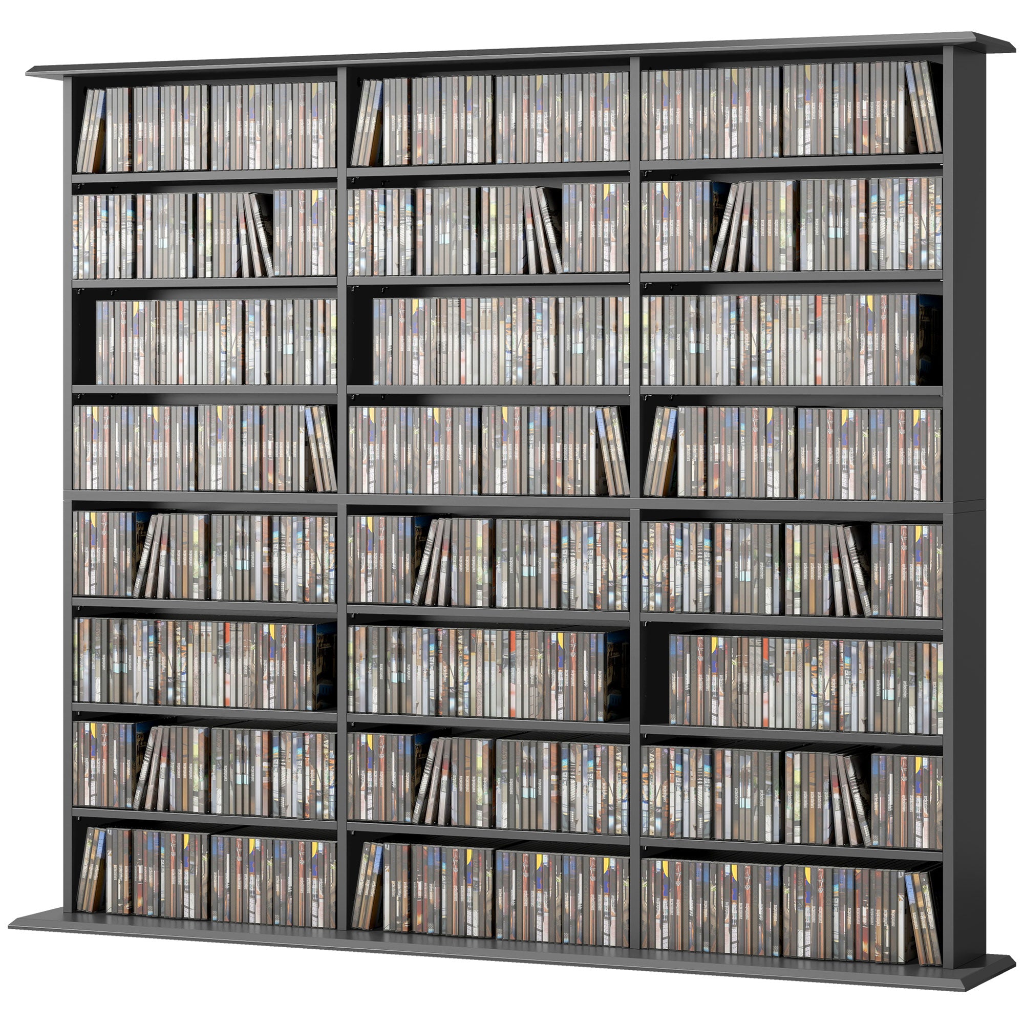 Media Storage Cabinet, 8-Tier DVD Shelf with 18 Adjustable Shelves, Holds 1032 CDs, 594 DVDs or Blu-rays, Black