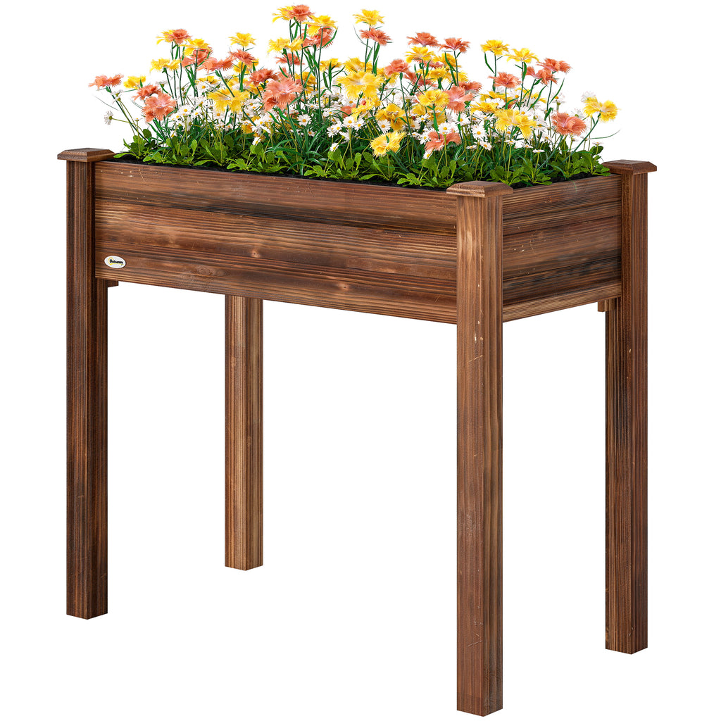 48" x 22" x 30" Wooden Patio Raised Garden Bed Planter, Elevated Planter Box with Legs, Carbonized