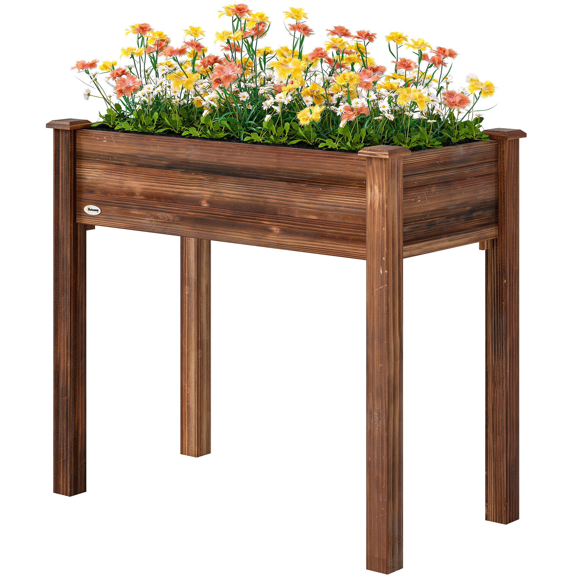 48" x 22" x 30" Wooden Patio Raised Garden Bed Planter, Elevated Planter Box with Legs, Carbonized