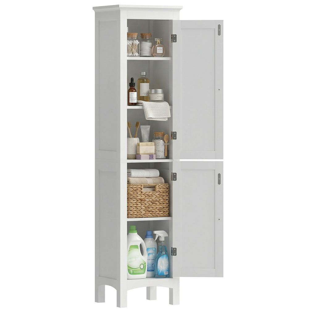 Tall Bathroom Cabinet, Freestanding Storage Organizer with Adjustable Shelves and Cupboards, 15" x 13" x 63", White