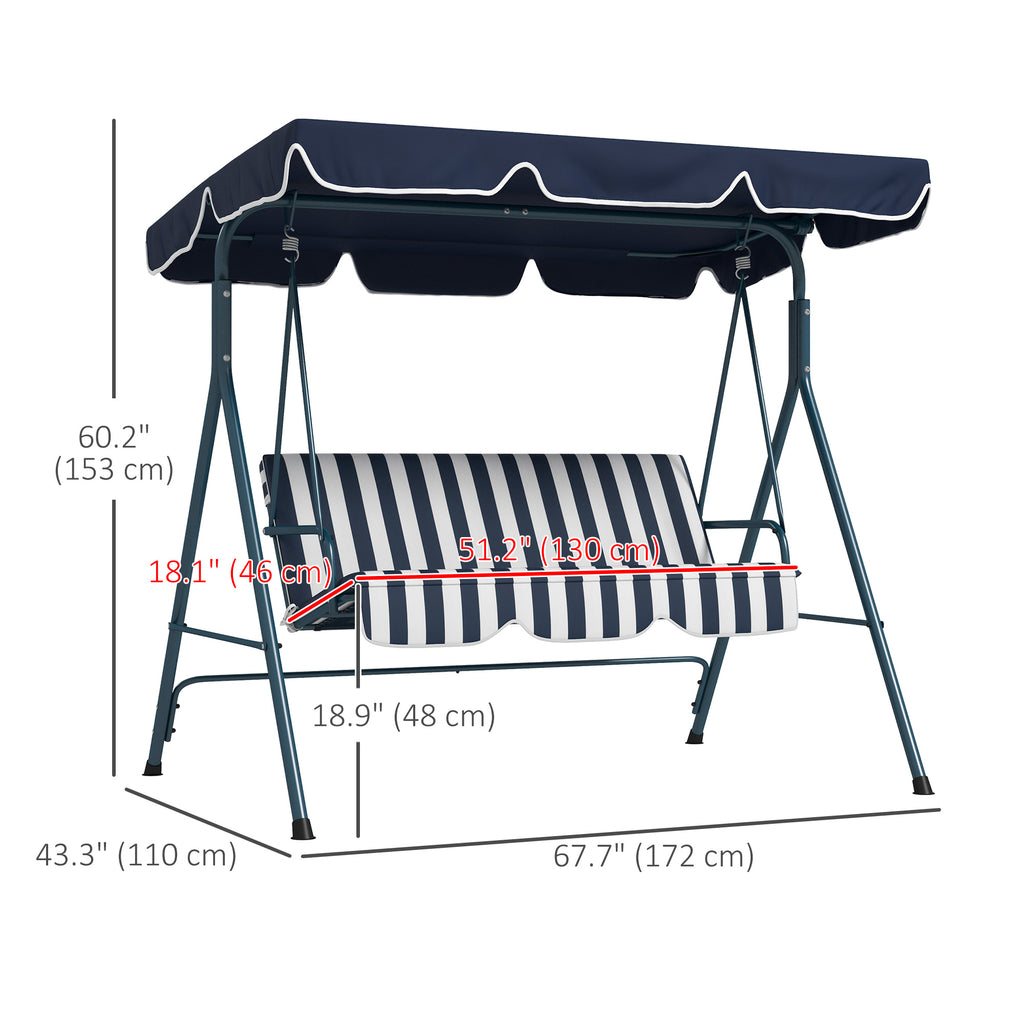 3-Seater Outdoor Porch Swing with Adjustable Canopy, Patio Swing Chair for Garden, Poolside, Backyard, Green and White