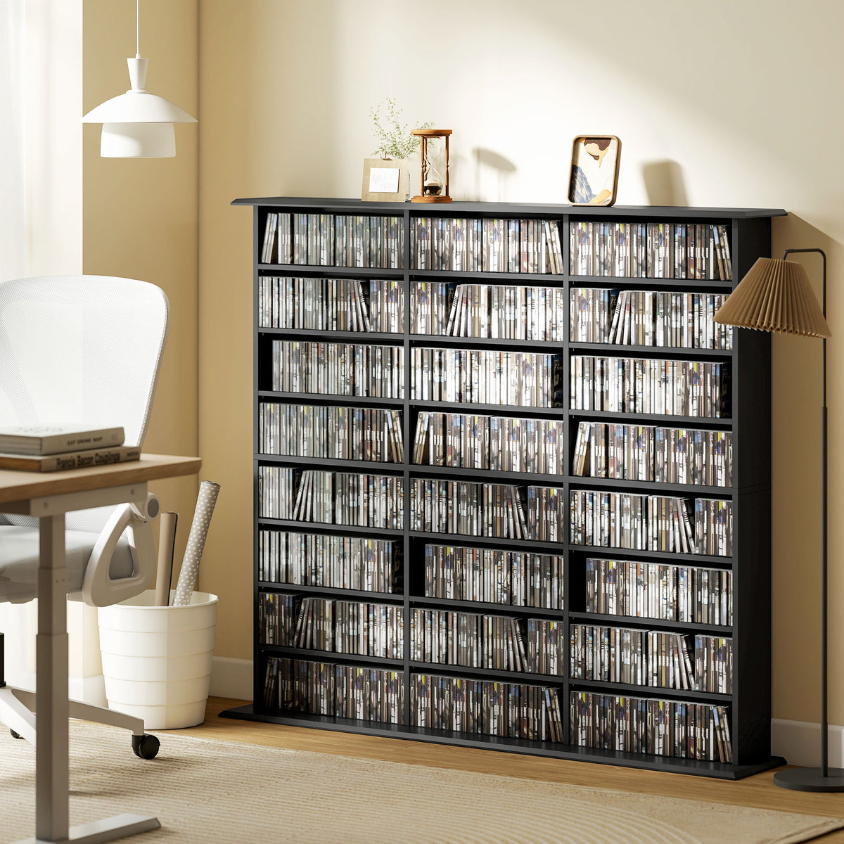 Media Storage Cabinet, 8-Tier DVD Shelf with 18 Adjustable Shelves, Holds 1032 CDs, 594 DVDs or Blu-rays, Black