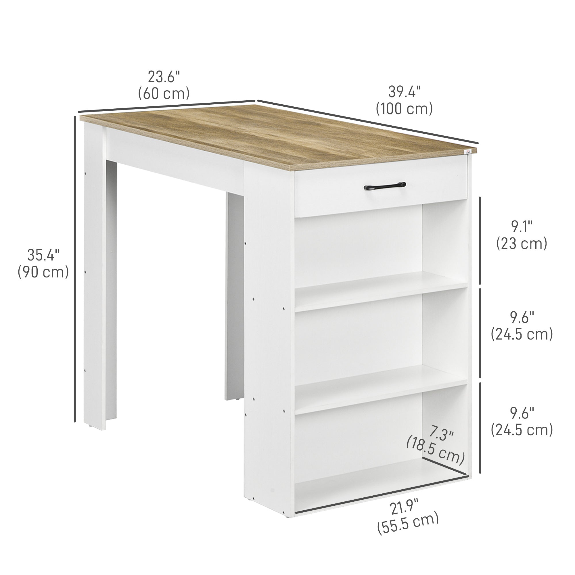 Bar Table with Drawer and 3 Storage Shelves, Bar Height Table, High Top Pub Table for Home Bar, Kitchen, Grey