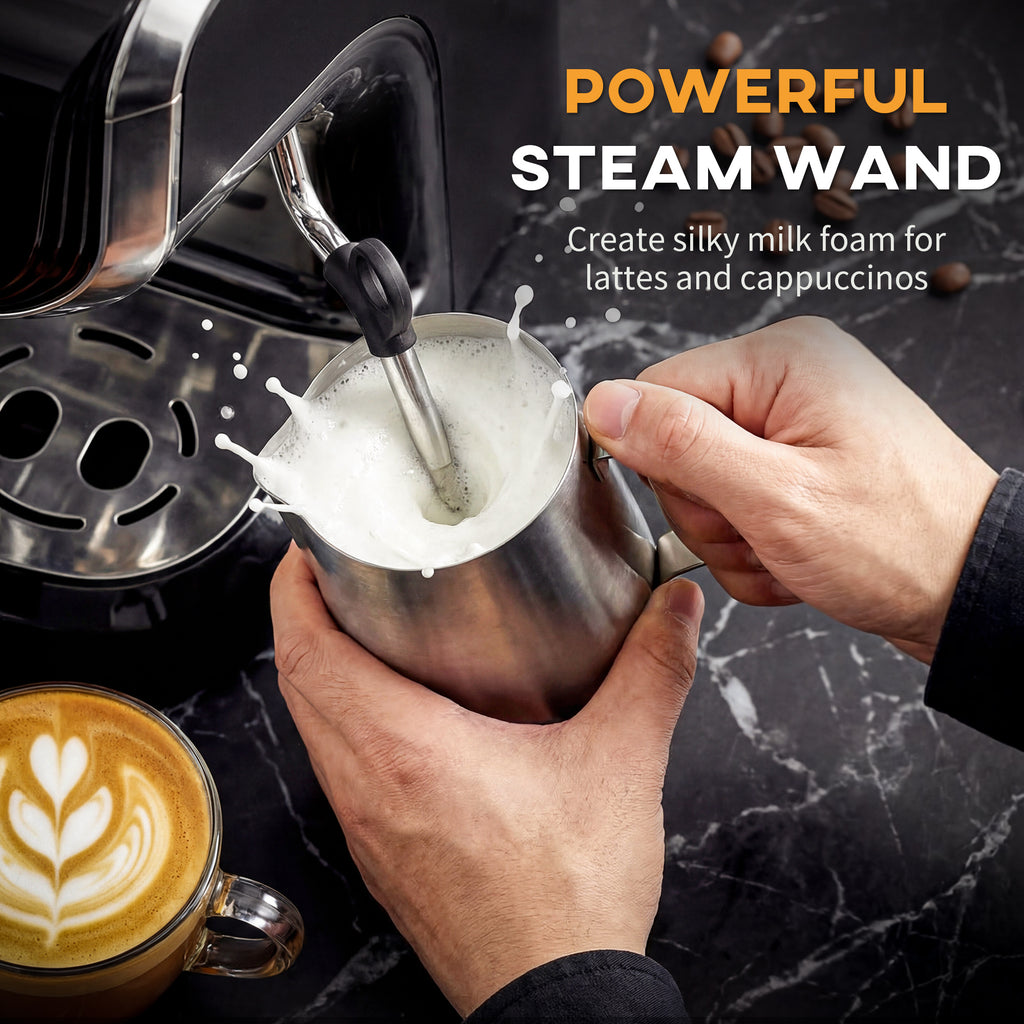 15 Bar Coffee Maker Espresso Machine with Grinder Milk Frother Stainless Steel Espresso Maker for Cappuccino Latte Black