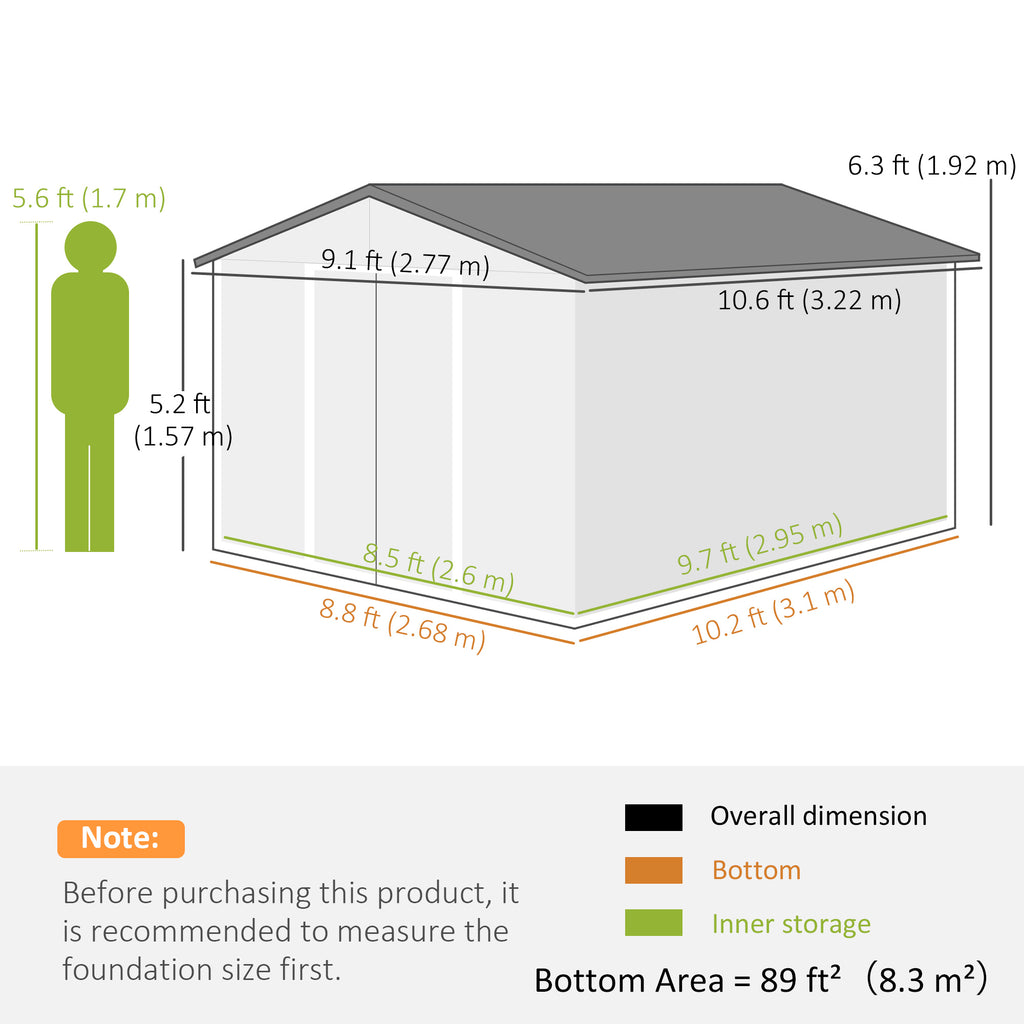 11' x 13'Garden Storage Shed w/ Foundation Kit Metal Tool Storage House w/ Double Doors Yellow