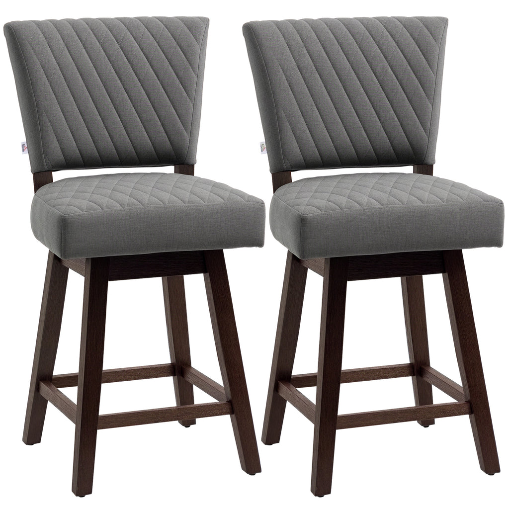 2 Pieces Swivel Bar Stools, Counter Height Stools Set of 2 with Wood Legs and Footrests for Dining Room, Dark Grey