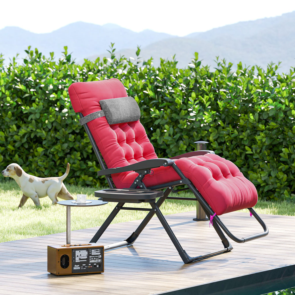 Padded Zero Gravity Chair, Folding Recliner Chair, Patio Lounger with Cup Holder, Adjustable Backrest, Removable Cushion for Outdoor, Deck, Poolside, Red