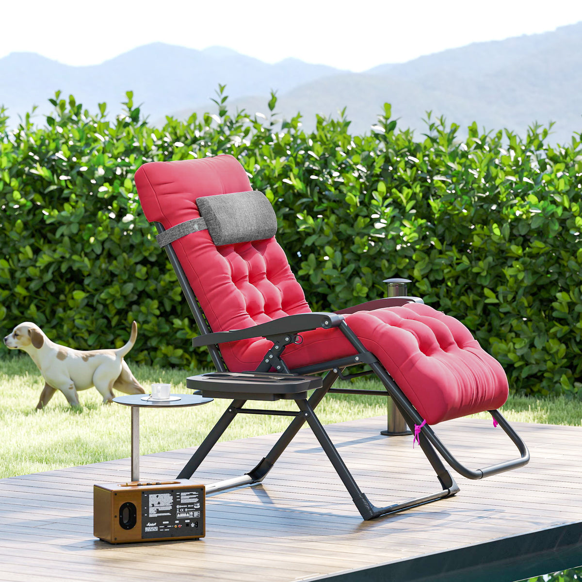 Padded Zero Gravity Chair, Folding Recliner Chair, Patio Lounger with Cup Holder, Adjustable Backrest, Removable Cushion for Outdoor, Deck, Poolside, Red