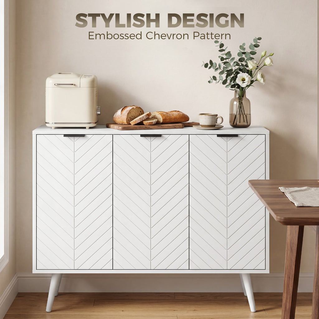 Modern Sideboard and Buffet, Dining Room Cabinet with Adjustable Shelves and 4 Doors, Black