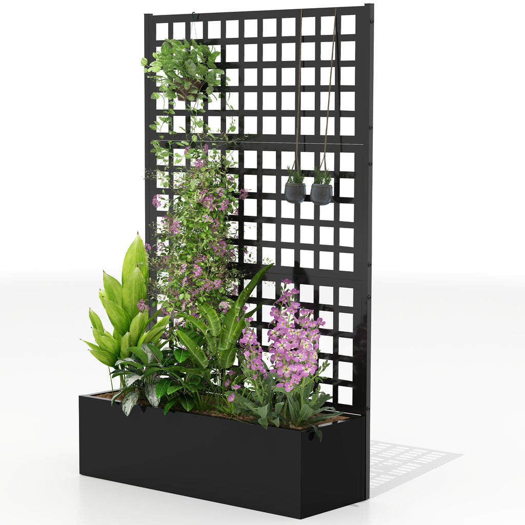 Galvanized Raised Garden Bed Planter Box with Trellis for Climbing Plants, Vegetable, Vines, 35" x 16" x 70", Black