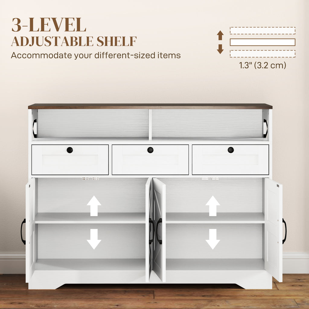 Sideboard, Buffet Cabinet with 4 Barn Doors and 3 Drawers, Coffee Bar Cabinet with Adjustable Shelves, Black