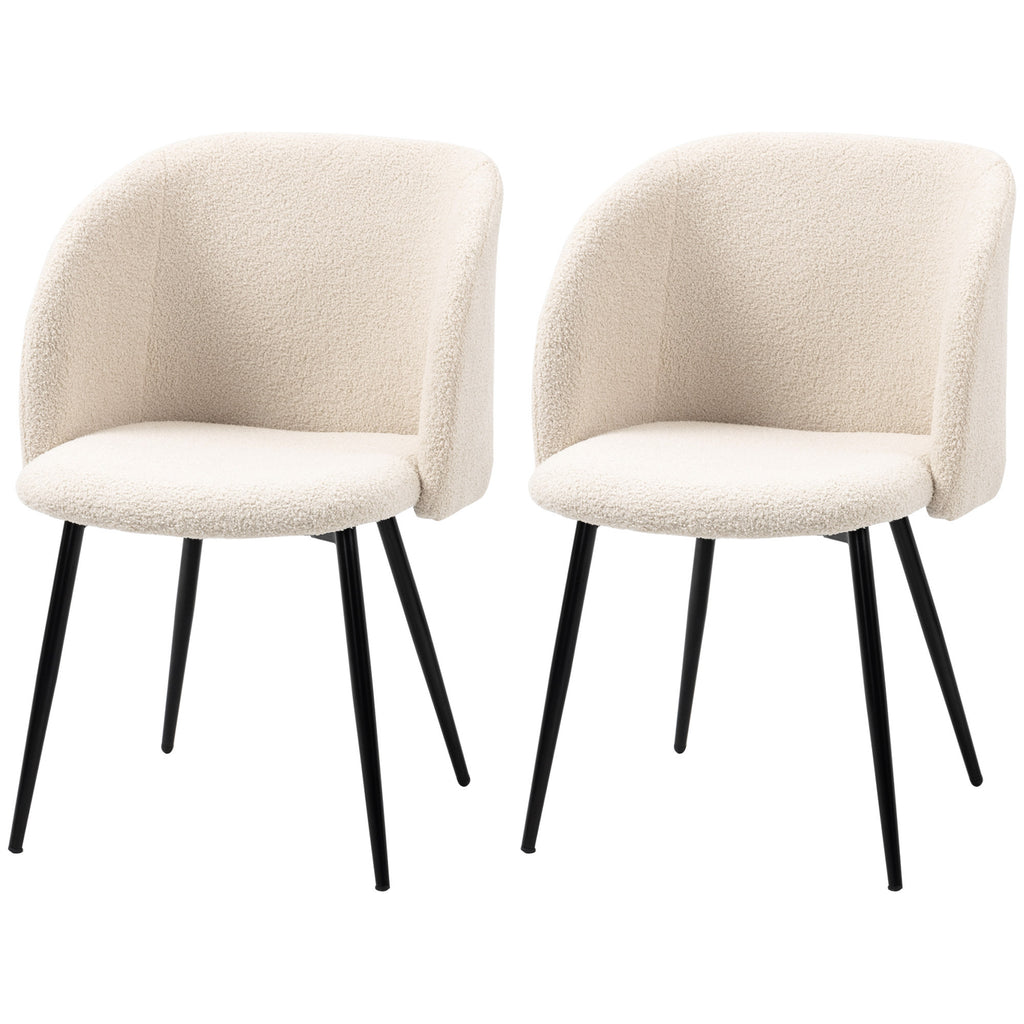 Dining Chairs Set of 2, Sherpa Fleece Upholstered Kitchen Chairs with Backrest and Steel Legs, Cream White