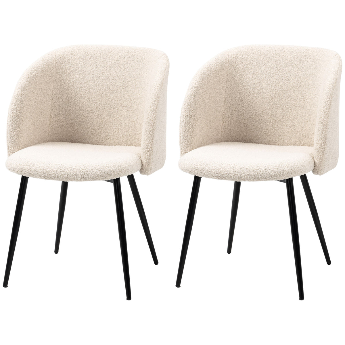 Dining Chairs Set of 2, Sherpa Fleece Upholstered Kitchen Chairs with Backrest and Steel Legs, Cream White