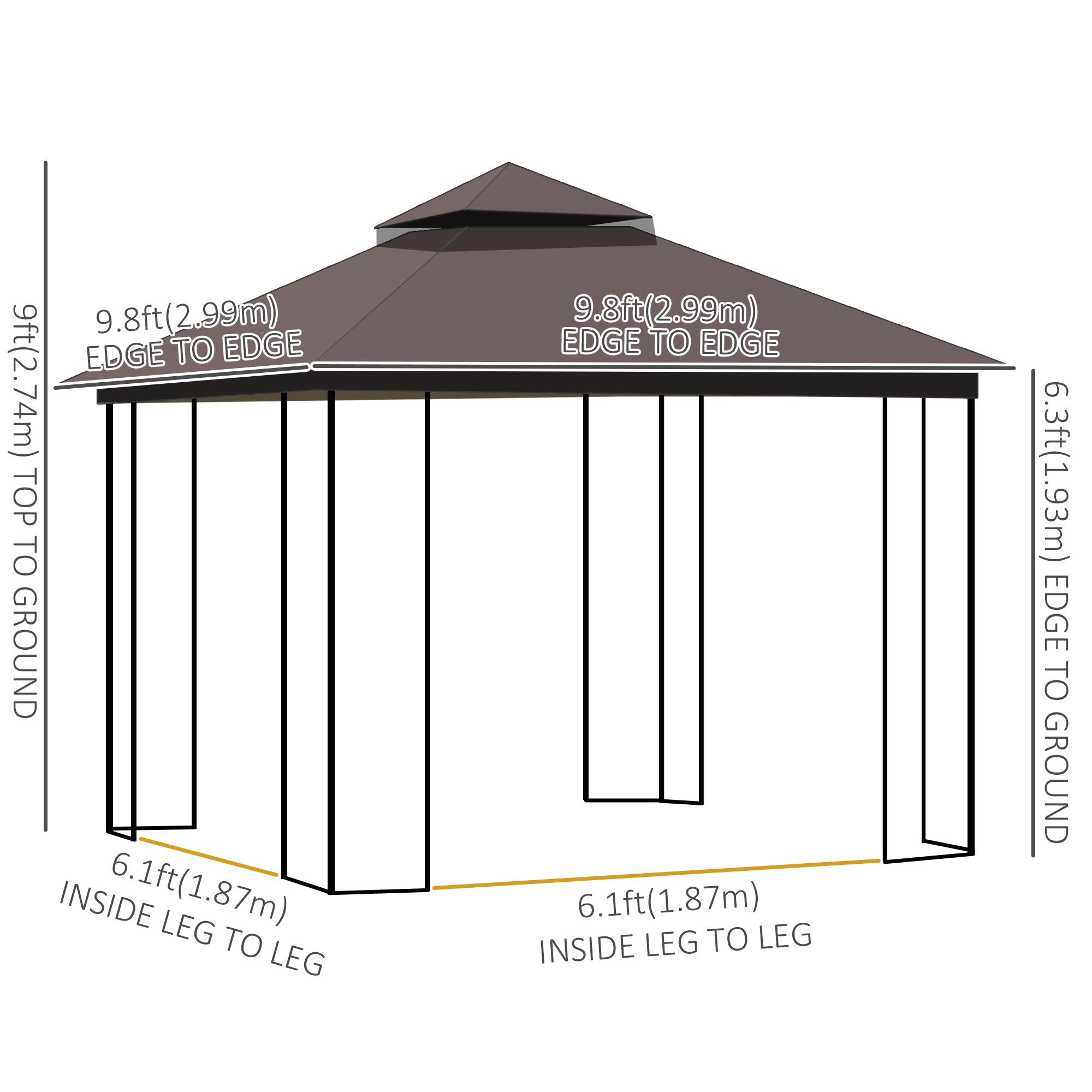 10'x10' ለስላሳ ገረብ ዘለዎ ፓቲዮ ጋዜቦ ብድርብ ደረጃ ገረብ፣ መረብ መጋረጃታት፣ መርኣዪ መደርደሪታት፣ ላዕላይ መንጠቆታት፣ ቡን