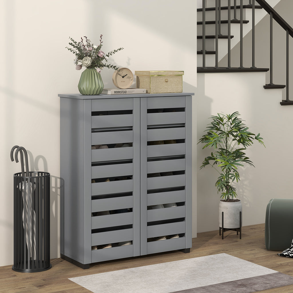 Shoe Storage Cabinet, Shoe Cabinet with 2 Slatted Doors for 15 Pairs of Shoes, Dark Grey
